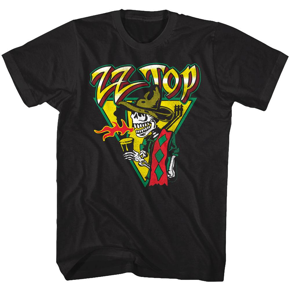 Black ZZ top t-shirt with mescalero mexican skeleton bandito